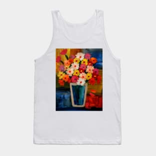 Color block background  and abstract mixed flowers in a metallic vase Tank Top